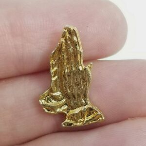 Vintage Praying Hands Pin, Gold Tone Brooch, Little Religious Symbol